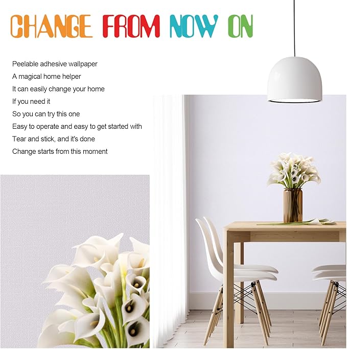 Amiya White Peel and Stick Wallpaper Solid Color Textured Contact Paper Pure White Self Adhesive Wallpaper Matte Removable Wall Paper Decorative Walls Decal Vinyl Roll A Set of15.7×480