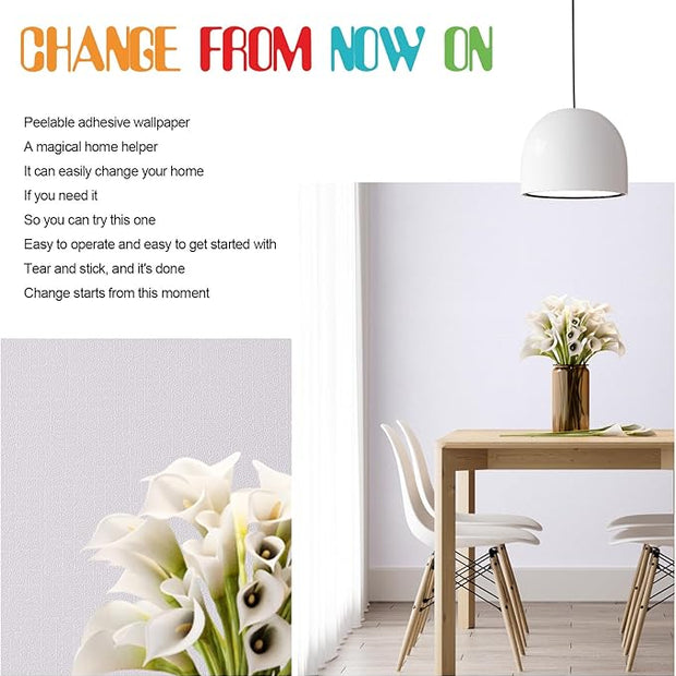 Amiya White Peel and Stick Wallpaper Solid Color Textured Contact Paper Pure White Self Adhesive Wallpaper Matte Removable Wall Paper Decorative Walls Decal Vinyl Roll 15.7"×120"