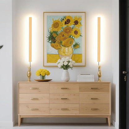 Modern Plug in Wall Sconces, 23.6 inch Frosted Gold LED Long Wall Lights, 12W Warm White 3000K Acrylic Indoor Wall lamp,with 59" Plug Cable for Bedroom, Living Room, Bathroom Makeup, Hallway
