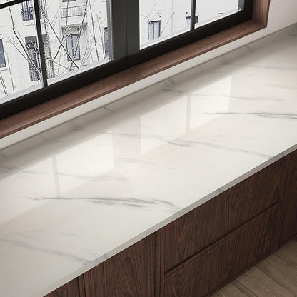 JSEVEM 31"×354" Large Size Extra Wide Thick White and Grey Marble Wallpaper Peel and Stick Waterproof White Gray Marble Contact Paper Vinyl Glossy Granite Textured Stickers for Bedroom Bathroom Walls