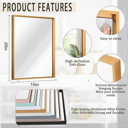 AAZZKANG Bathroom Mirror Rectangular Decorative Metal Mirrors for Wall with Frame Bedroom Living Room Home Decor Gold 20"x16"