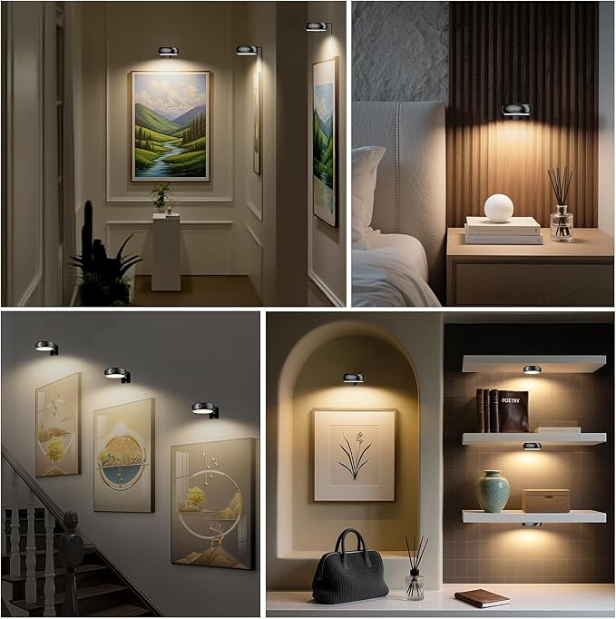 3 Pack Picture Light for Wall with 1200mAh Rechargeable Battery Operated Lights Remote Dimmable Timer Painting Light Magnetic 3 Adjustable Lighting RGB Modes Wall Decor Lights for Living Room (Black)