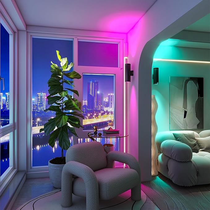 Wall Sconces Set of Two - 16 Color Changing Night Lights Plug into Wall, RGBW Wall Lamp with Remote, LED Up Down Lights for Bedroom Living Room