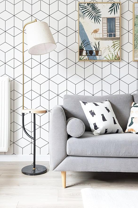 393"x17.3" Wallpaper Geometric Peel and Stick Wallpaper White and Black Contact Paper Stripe Wall Paper Self-Adhesive Removable Wallpaper for Wall Covering Vinyl Rolls