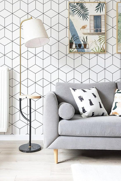 393"x17.3" Wallpaper Geometric Peel and Stick Wallpaper White and Black Contact Paper Stripe Wall Paper Self-Adhesive Removable Wallpaper for Wall Covering Vinyl Rolls