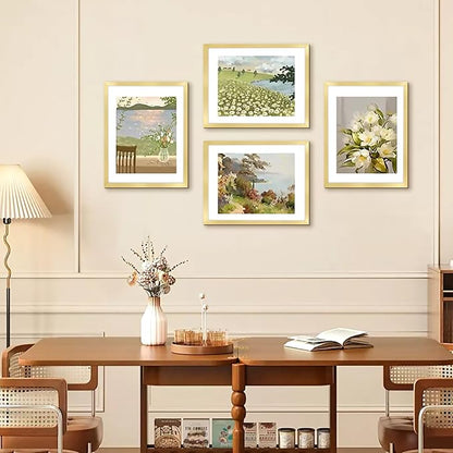 FIXSMITH 11x14 Picture Frame Bulk-4 Pack, Photo Frame with HD Plexiglass, Display Pictures 8x10 with Mat or 11x14 Without Mat, Gold Picture Frames Collage Wall Decor, Gallary Wall Frame