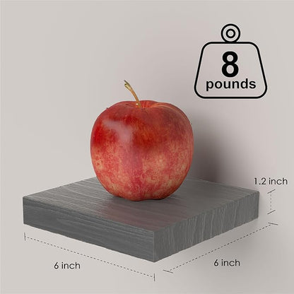 Small Floating Shelves for Wall - 6 Inch Mini Square Grey Shelves for Bedroom, Living Room, Bathroom, Kitchen, Office Decor Set of 3