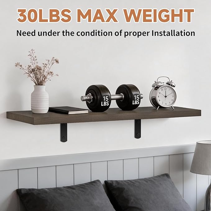 LifetimeWarranty Wall Shelves With Brackets, NOT Floating Easy Install 15.7Inch Solid Wood Shelf 3PCS,Picture Ledge Display Shelf for Living Room Bedroom Kitchen,House Decor Shelf for Book Plant Frame