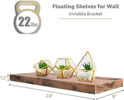 Sorbus Floating Shelves for Wall - 24" Bathroom Shelves, Wall Decor for Bedroom, Kitchen, Living Room, Home Decor & Book Storage - Mounted Floating Shelf with Invisible Brackets (Mahogany, 4 Pack)