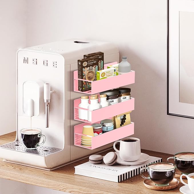 Magnetic Spice Rack Organizer for Fridge Seasoning Organizer for Kitchen storage with Screw Magnetic Shelf with Hook for Refrigerator and Oven(6pack-Pink)
