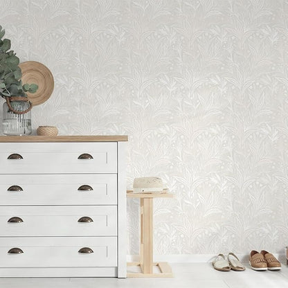 Peel and Stick Wallpaper Boho Contact Paper Beige Neutral Leaf Wall Paper Modern Self Adhesive Removable Wallpaper for Bedroom Living Room Waterproof Vinyl Roll 17.3"x393"