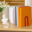 Chunful 6 Pcs Modern Metal Book Ends for Shelves Decorative Small Bookends Book Shelf Organizer Minimalist Design Stopper to Hold Books for Home Office (Red,5.5 * 3.75 * 2.25inch)