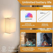 Adhesive Battery Operated Wall Sconce Set of 2, 6000 mAh Battery Rechargeable Bulb with 12 RGB Colors, Stick on Cuboid Wall Sconce No Drill Wall Lights, Linen