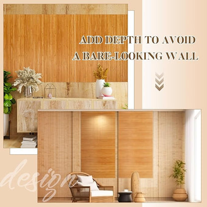 Juexica 2 Pcs Natural Bamboo Wall Panel 4 x 2 ft Bamboo Covering Renewable Pole Wrap Fencing Wainscoting Room Divider for Interior Wall Decoration Bedroom Living Room Ceiling Tiles Outdoor Kitchen