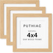 puthiac 4x4 Solid Oak Wood Picture Frame, Fits 3x3 with Mat or 4x4 Without Mat, Wall or Tabletop Display with Stand, Plexi Front, 3 Pack, Natural Oak