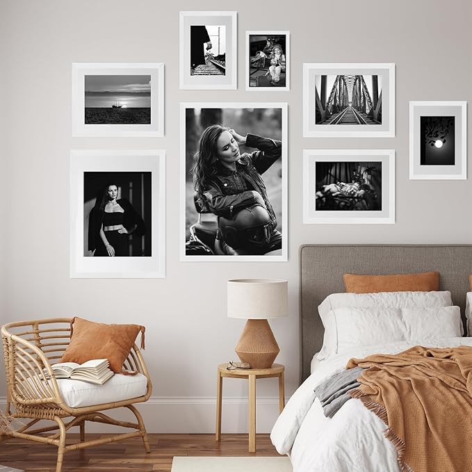 puthiac 12x16 Solid Oak Wood Picture Frame, Fits 8x12 with Mat or 12x16 Without Mat, Wall Display Only, Vertical or Horizontal, Plexi Front, 1 Pack, White