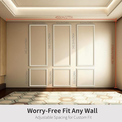 VCK Pre-Cut Wall Molding Set of 6 | Wainscoting Panels Kit for Accent Wall | Ready-to-Assemble Wall Panels for Living Room, Bedroom | Easy DIY Installation with Glue (3 Top & 3 Bottom)