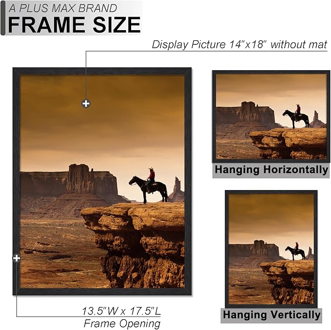 A PLUS MAX 14x18 Picture Frame Set of 3, Black Engineered Wood Frame for 14 x 18 Inch Picture Poster Photo, Light Weight 14 by 18 Frame with Wood-grain for Wall - 3 Pack/Black/14 x18