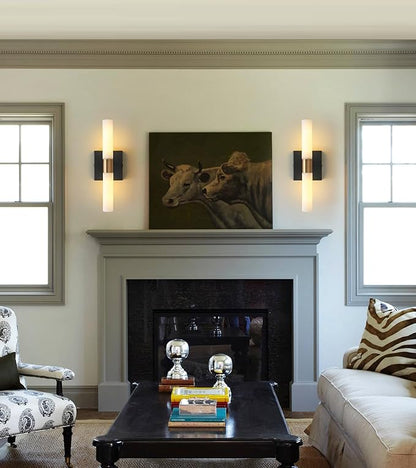 Wall Sconces Set of Two Black and Brass Wall Lights with White Frosted Glass Shade Modern Wall Lamp for Bathroom Living Room Indoor Vanity Up and Down Sconces Wall Lighting for Hallway