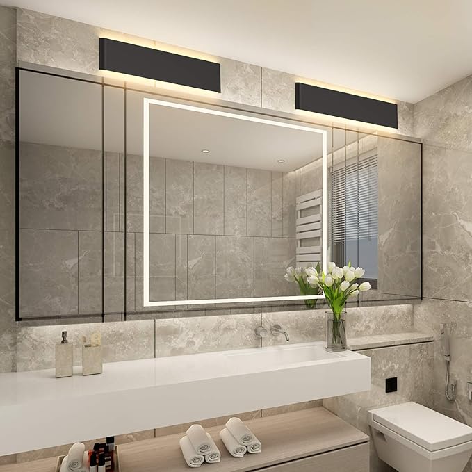 Aipsun 20W/24in Rectangular LED Black Modern Wall Sconce Horizontal Up and Down Wall Mount Light for Indoor Vanity Bar Light Bedroom Living Room Bathroom Home Lighting Fixtures (Warm White 3000K)