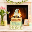 Spring Decoration Wooden Tiered Tray Decor – Rustic Welcome Spring Home Gnome Stacked Block Sign with Flower – Farmhouse Tabletop Spring Decor for Living Room Shelf Kitchen Coffee Bar Seasonal Home