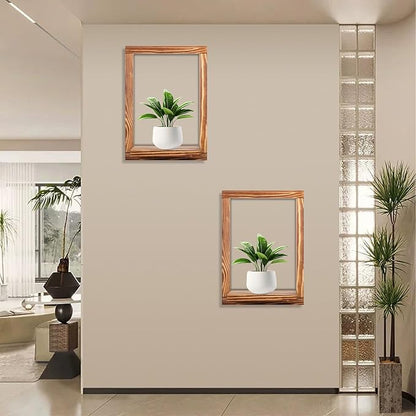 2 Pack Wooden Shelves, Farmhouse Wall Decor, Rustic Wooden Framed Wall Art for Living Room, Bathroom, Bedroom - Modern Decorative Shelf for Plants & Photos