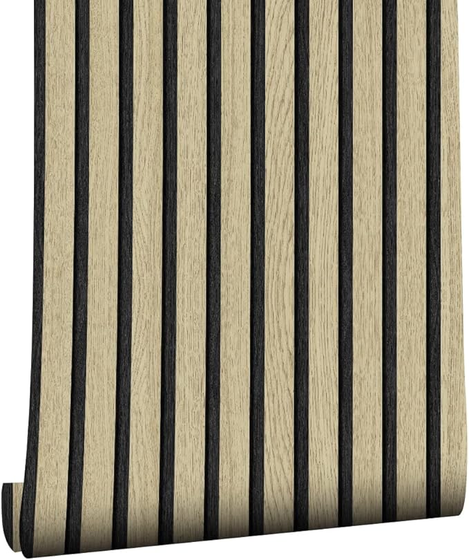 Wallpaper Peel and Stick Wood Grating Stripe Self-Adhesive Wallpaper Faux Wood Contact Paper Wood Slats Self Adhesive Wall Paper PVC Vinyl Film Removable Waterproof (Wood B, 17.3
