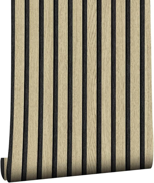 Wallpaper Peel and Stick Wood Grating Stripe Self-Adhesive Wallpaper Faux Wood Contact Paper Wood Slats Self Adhesive Wall Paper PVC Vinyl Film Removable Waterproof (Wood B, 17.3" x 118")