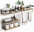 Fixwal 3+1 Bathroom Shelves Over Toilet, Floating Shelves Wall Mounted with Metal Frame and Towel Bar for Bathroom, Kitchen, Bedroom, Living Room (Rustic Brown)