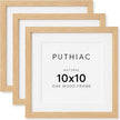 puthiac 10x10 Solid Oak Wood Picture Frame, Fits 6x6 with Mat or 10x10 Without Mat, Wall Display Only, Plexi Front, 3 Pack, Natural Oak