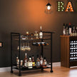 Bar Cart,Home Bar Serving Cart with Storage Shelves, 2 Tier Rolling Beverage Cart with Wheels, Modern Wine Cart with Wine Rack and Glass Holder for Kitchen, Living Room,Dinning Room,Brown