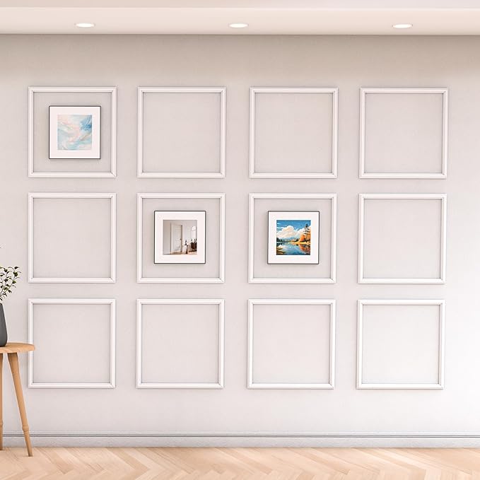 COUKIU Pre-Cut 12 Set Peel and Stick Wall Molding Trim Kit, 20" x20" Premade Wainscoting Panels, Self Adhesive Moulding Panel for Interior Walls Picture Frame