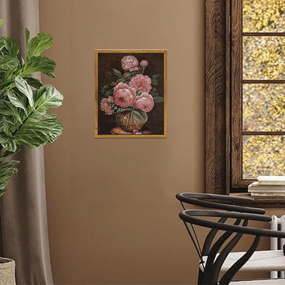 SHENIFY Vintage Flower Framed Canvas Wall Art Peony Classic Painting Modern Kitchen Bathroom Office Decor - 8x10in Natural Framed