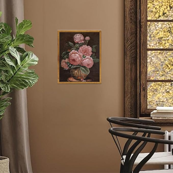 SHENIFY Vintage Flower Framed Canvas Wall Art Peony Classic Painting Modern Kitchen Bathroom Office Decor - 8x10in Natural Framed