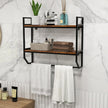 Giantex Wall Mounted Bathroom Shelves with Towel Bar, Industrial 2-Tier Over The Toilet Storage Organizer with Metal Frame, Wooden Wall Shelves, Floating Shelves for Bathroom, Kitchen, Living Room