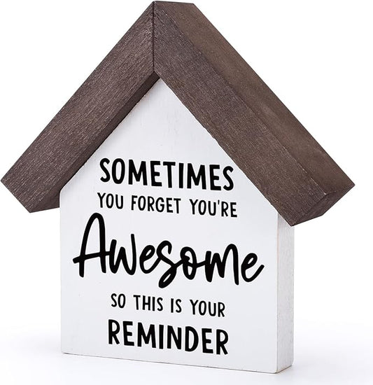 MBL Positive Inspirational Gifts for Women - Wood Sometimes You Forget You're Awesome Gifts Reminders Sign, Home Decor Affirmations Decorations for Men Female Lady Entry Way Table Tiered Tray Shelf