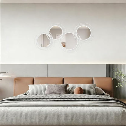 White Round Mirror Set, 4 PCS Wall Mounted Mirror Circle Metal Framed Modern Mirrors for Living Room Bedroom Entryway, 16x32 Inch Decor
