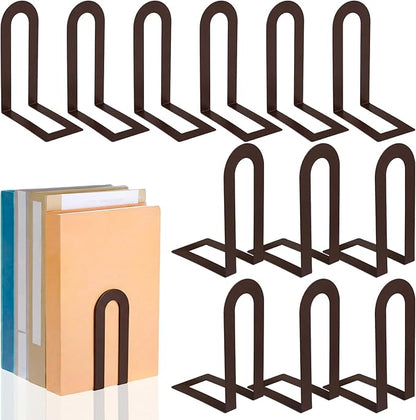 Chunful 12 Pcs Modern Metal Book Ends for Shelves Decorative Small Bookends Book Shelf Organizer Minimalist Design Stopper to Hold Books for Home Office (Bronze,5.5 * 3.75 * 2.25inch)