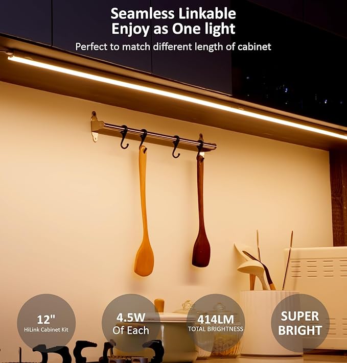 Under Cabinet Lighting Plug in, 12 Inch 1 Pc, Linkable AC120V 3CCT 3000K/4000K/5000K Ultra Slim, LED Under Cabinet Lights for Counter Light, Kitchen, Shelf, Sink, Workshop, Desk, Bronze