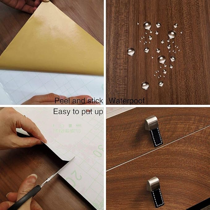Brown Wood Grain Wallpaper Faux Walnut Wood Contact Paper Self-Adhesive Wood Stickers for Furniture Waterproof Wallpaper Peel Stick Counter Top Laminant Brown Wood Vinyl Countertop Decorative Paper