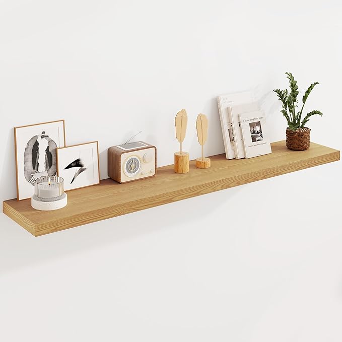 Fun Memories Floating Shelves 55 Inch Long, 8 Deep Floating Shelves for Wall, Large 55 x 8 Display Shelves for Living Room, Kitchen, Wood Deep Wall Shelves for Home Storage, Oak Color, 1 Pack