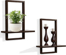PHOENANCEE Square Floating Shelves,Wall Plants Holder,Bathroom Wall Decor,Framed Decorative Shelf Black,Modern Chic Set of 2 for Living Room Bedroom Home Office,Soild Wood,L+S(Walnut