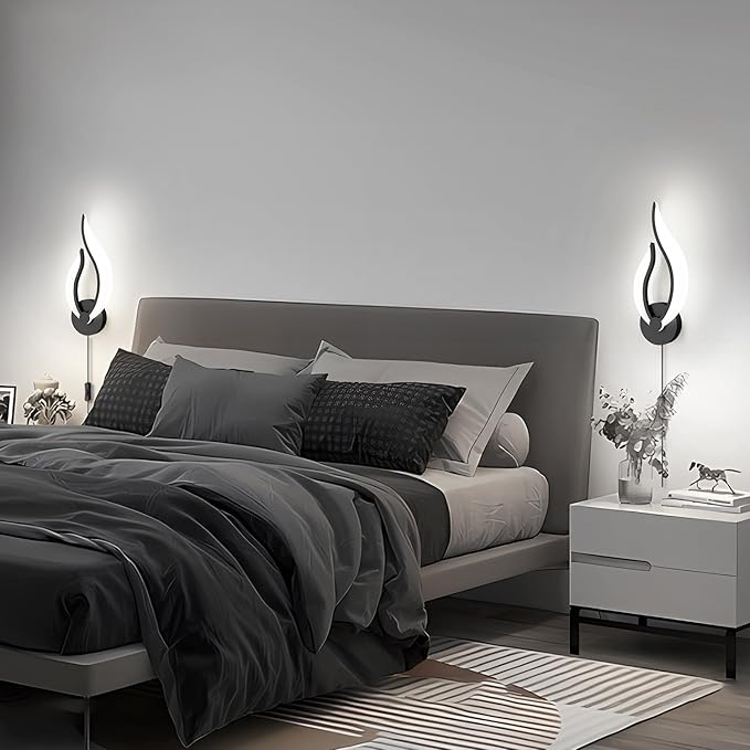 Plug in Wall Sconces Set of 2 Modern Bedroom Bedside Lamps Industrial Sconces with Switch On Off Cord 5500k 10 Watt LED Wall Lights for Living Room Indoor Hallway Lighting Fixtures