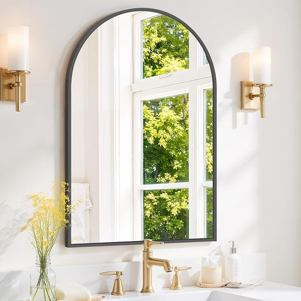 Arched Wall Mirror 36x24 Inch Black Bathroom Vanity Mirror with Metal Frame, Modern Arch Mirror for Bedroom, Living Room, Entryway, Wall Mounted Decorative Mirror