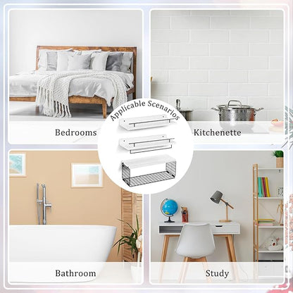 Floating Shelves for Wall, Wood Bookcases, Decor for Kitchen| Farmhouse| Bedroom| Laundry Room| Living Room| Bathroom, Hanging Storage - White