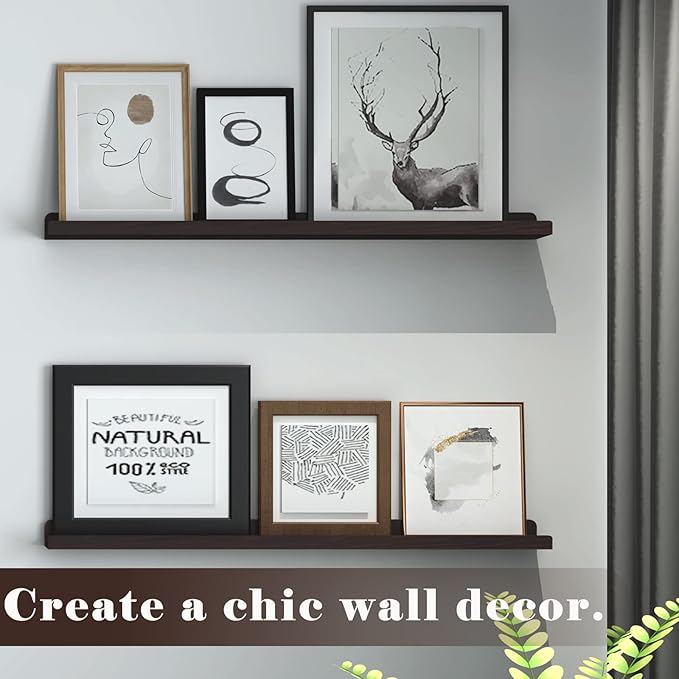 WELLAND Vista Photo Shelf Picture Ledge Floating Wall Shelves, 36-inch, Set of 2, Espresso