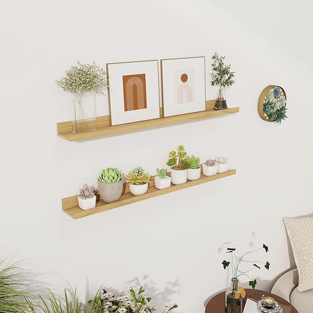 Axeman 30 Inch Floating Shelves | Picture Ledge Shelf Set of 2 | Oak Wall Shelves with Lip | Oak Picture Shelf for Wall with Ledge | Photo Ledges 30 Inch