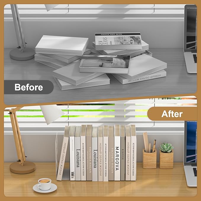 White Bookends 4 Pieces, Tree Design Modern Metal Bookends for Shelves, Unique Tree Book Ends Decorative Book Organizer for Desk, Decorative Shelve Book Stopper for Home Office