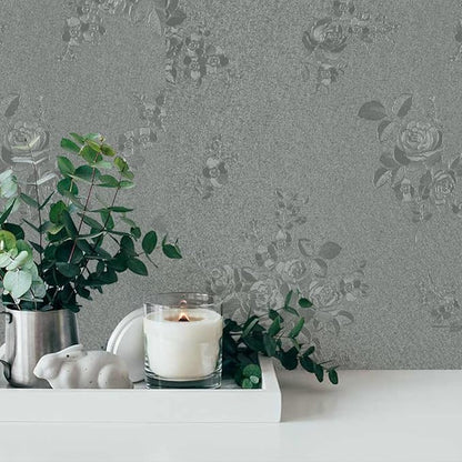 Grey Floral Peel and Stick Wallpaper Embossed Contact Paper 17.7 inch x 196.8inch Floral Contact Paper Pure Solid Grey Waterproof Gray Flower Wall Vinyl Self Adhesive Decorative Vinyl