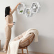 CADUKE Hexagon Floating Shelves Set of 3, White Wooden Hexagon Shelves for Wall Decor, Modern Honeycomb Floating Hanging Shelf, Decorative Wall Organizer for Living Room, Bedroom, Bathroom